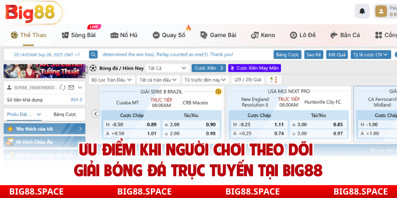 Ưu điểm khi người chơi theo dõi giải bóng đá trực tuyến tại Big88