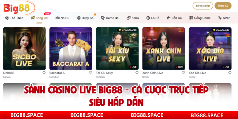 Sảnh live casino big88 đẳng cấp cá cược xanh chín